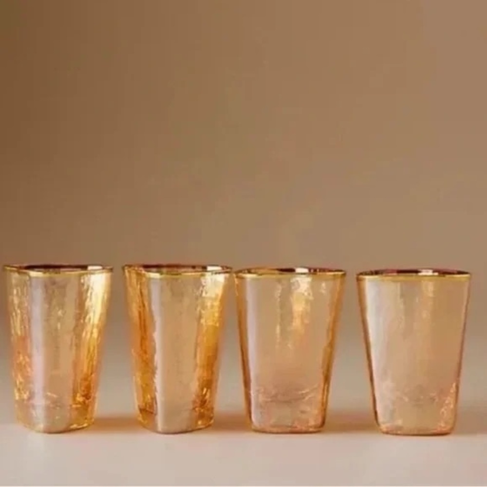 Set of 2 Amber Glass Tumblers with Gold Trim
